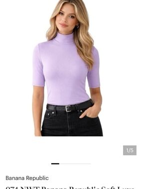 Banana Republic Lilac Short-Sleeve Mock Neck Tee